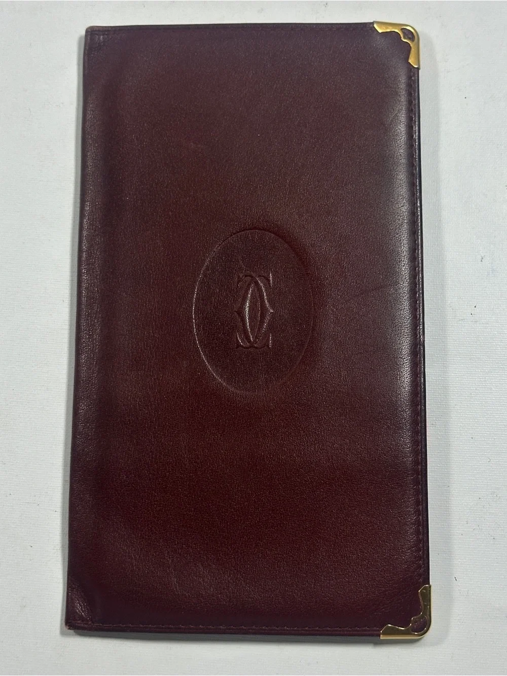 Vintage Must de Cartier Bordeaux Leather Long Walle Gold Corner